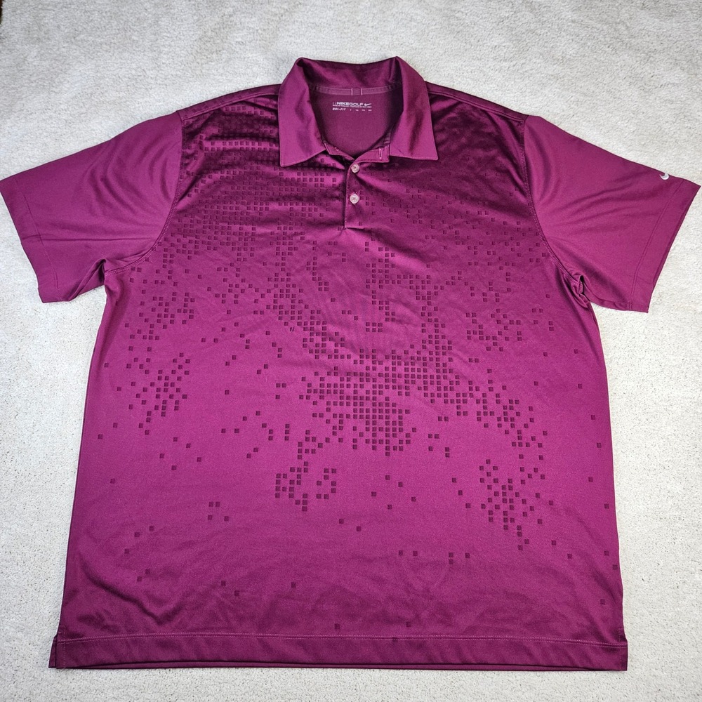 Mens Nike Dri-FIT Golf Polo Shirt Size XXL Maroon Pixel Pattern Moisture Wicking